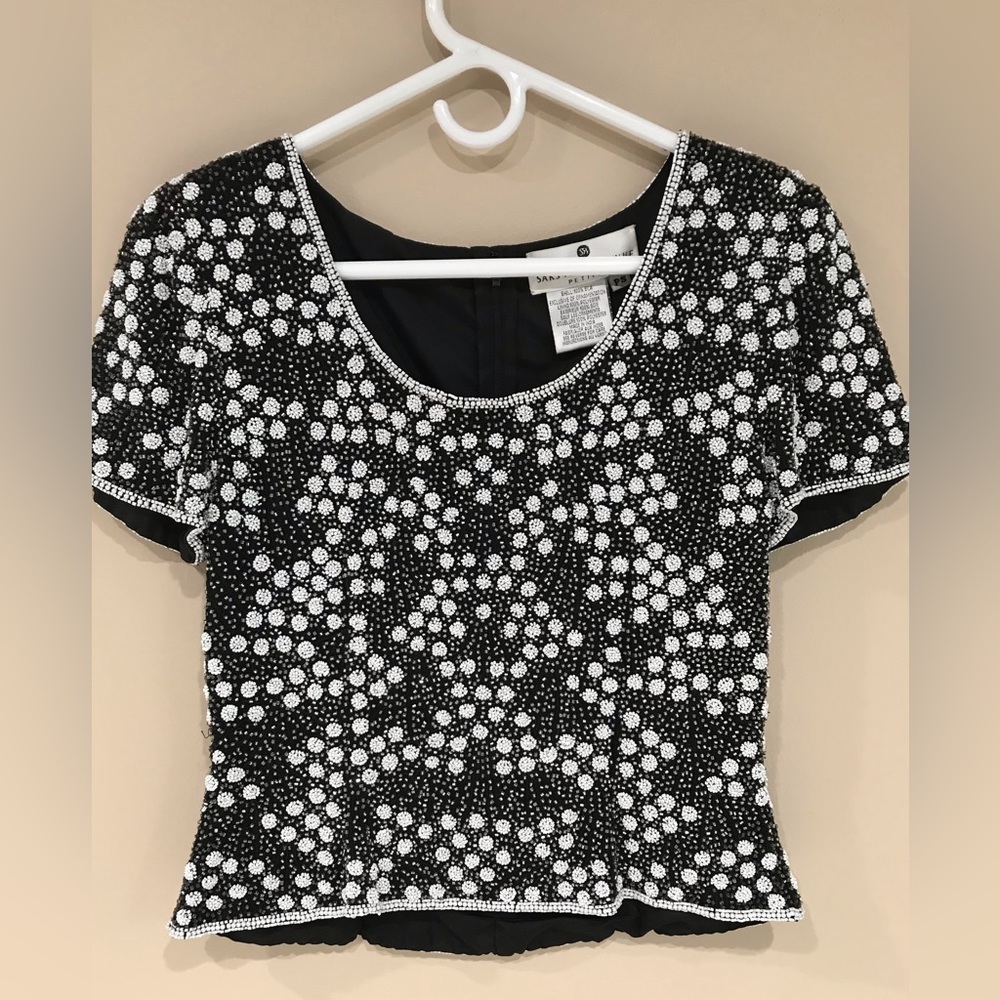 🍏🍏 SAKS Fifth Avenue Woman’s Fully Beaded & Lined Silk Fitted Top, Size PS